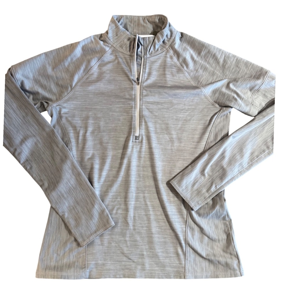 Athleta Womens Grey Space Dye Quarter Zip Pullover‎ Thumbhole Active Top Size M